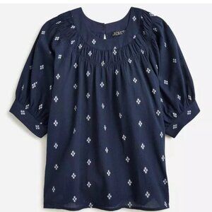 J.Crew Navy & White Smock-neck puff-sleeve top in dot  LARGE
